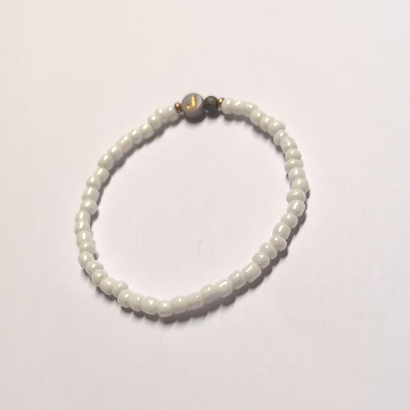 115 White Gold Lava Rock and Gold J Beaded Stretch Bracelet - Picture 3 of 5